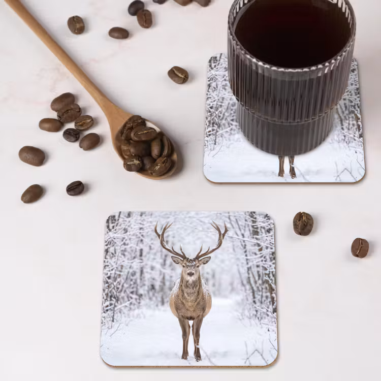 Onderzetter​ - Hert - Winter - Bos - Natuur - Wit — 4