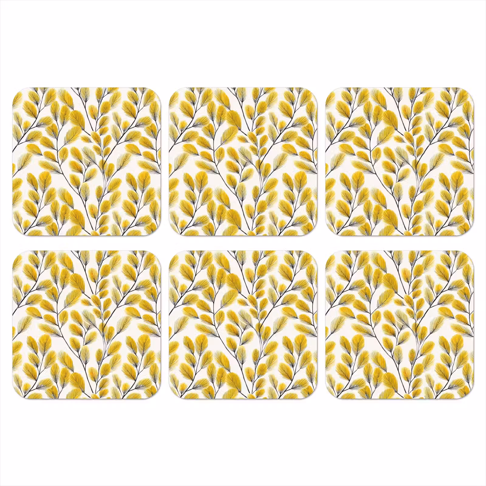Onderzetter - Bladeren - Botanisch - Elegant - Geel - Zwart — 1