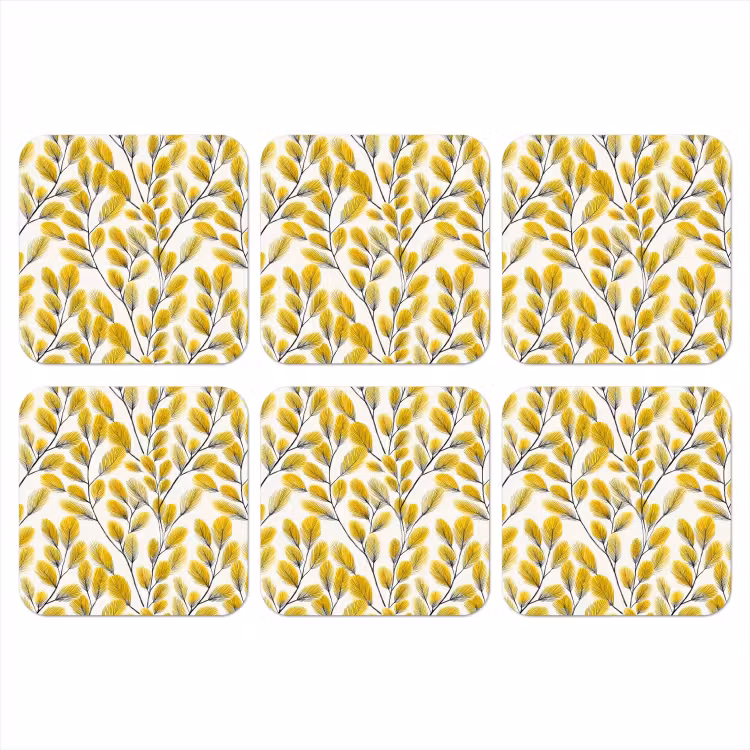Onderzetter - Bladeren - Botanisch - Elegant - Geel - Zwart — 1