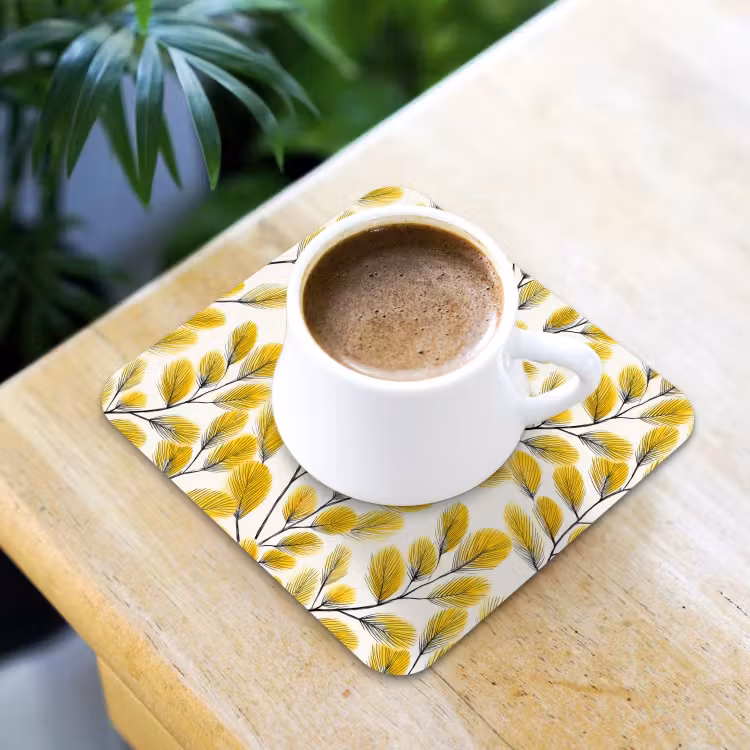 Onderzetter - Bladeren - Botanisch - Elegant - Geel - Zwart — 2