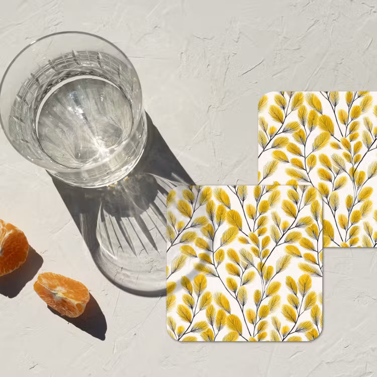 Onderzetter - Bladeren - Botanisch - Elegant - Geel - Zwart — 3
