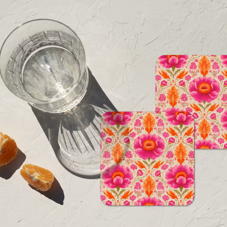 Onderzetter - Bloemen - Barok - Roze - Oranje — 3