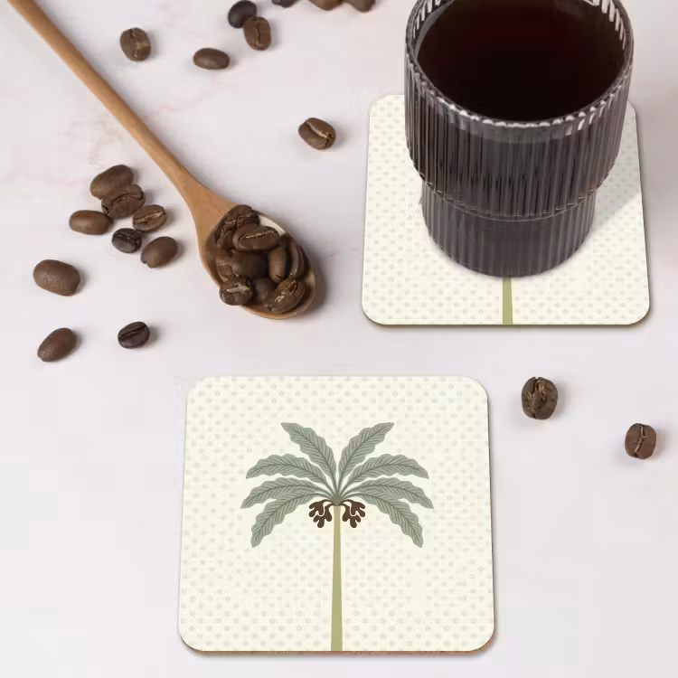 Onderzetter​ - Boom - Bladeren - Groen - Decoratief - Beige — 4