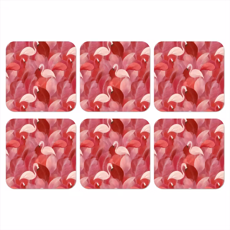 Onderzetter - Flamingo - Botanisch - Elegant - Roze - Rood — 1