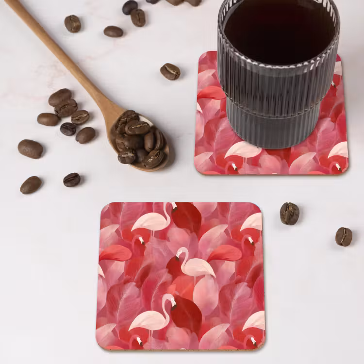 Onderzetter - Flamingo - Botanisch - Elegant - Roze - Rood — 4