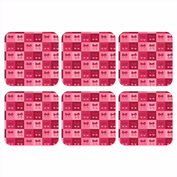 Onderzetter - Kersen - Strikjes - Speels - Roze - Bordeaux — 1