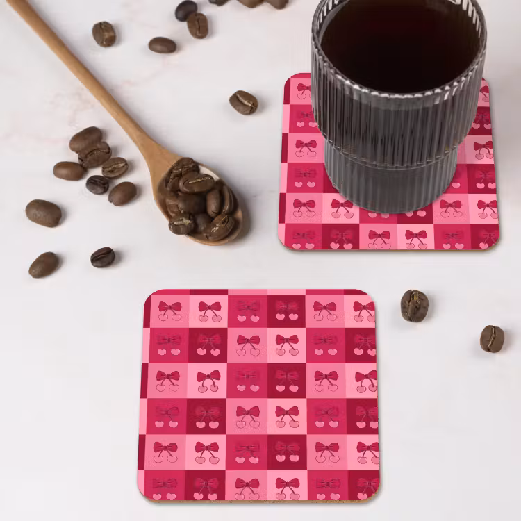 Onderzetter - Kersen - Strikjes - Speels - Roze - Bordeaux — 4