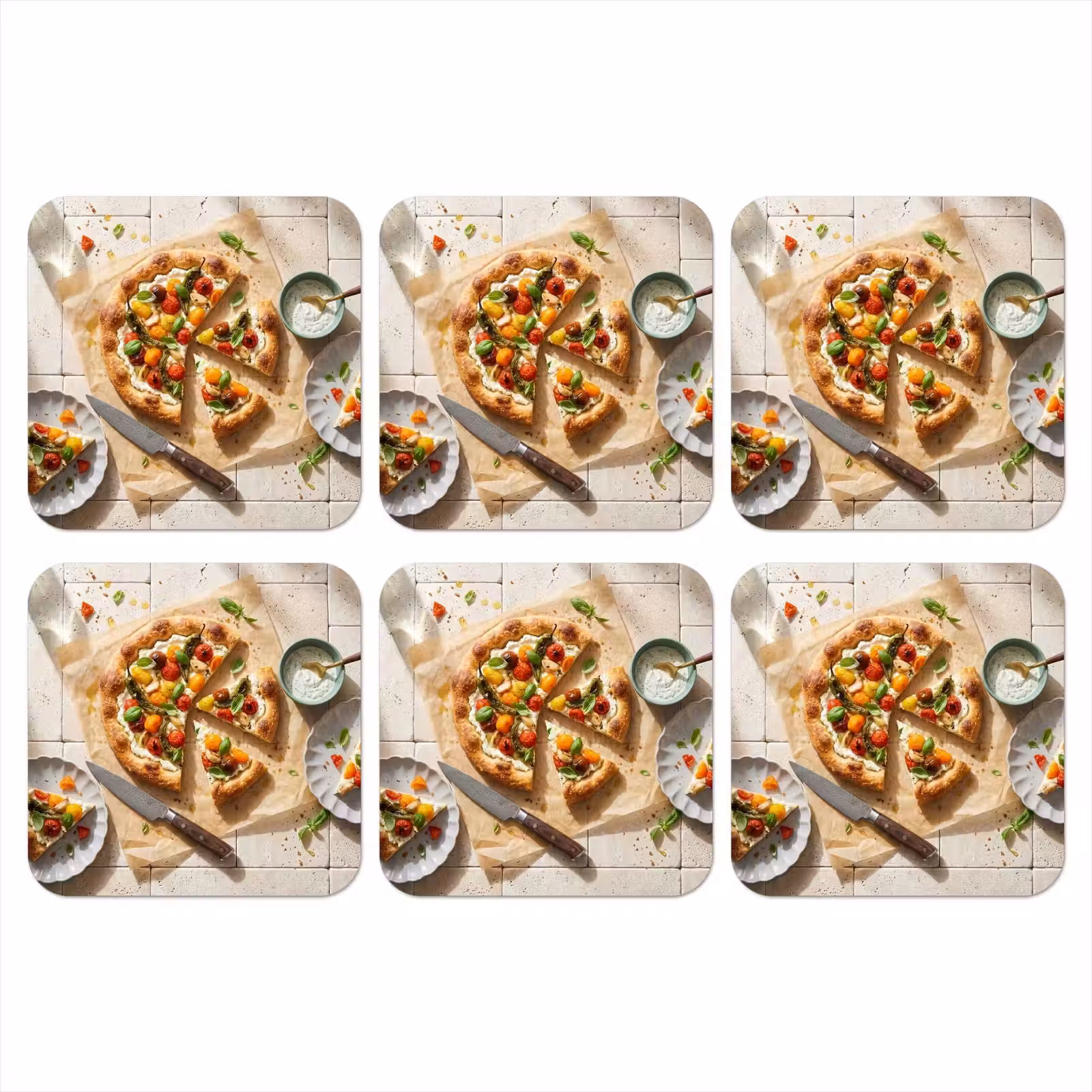 Onderzetter - Eten - Tomaten - Basilicum - Maaltijd - Vers — 1