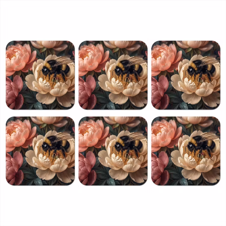 Onderzetter - Bloemen - Insect - Natuur - Roze — 1