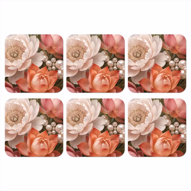 Onderzetter​ - Bloemen - Parels - Elegant - Roze - Wit — 1
