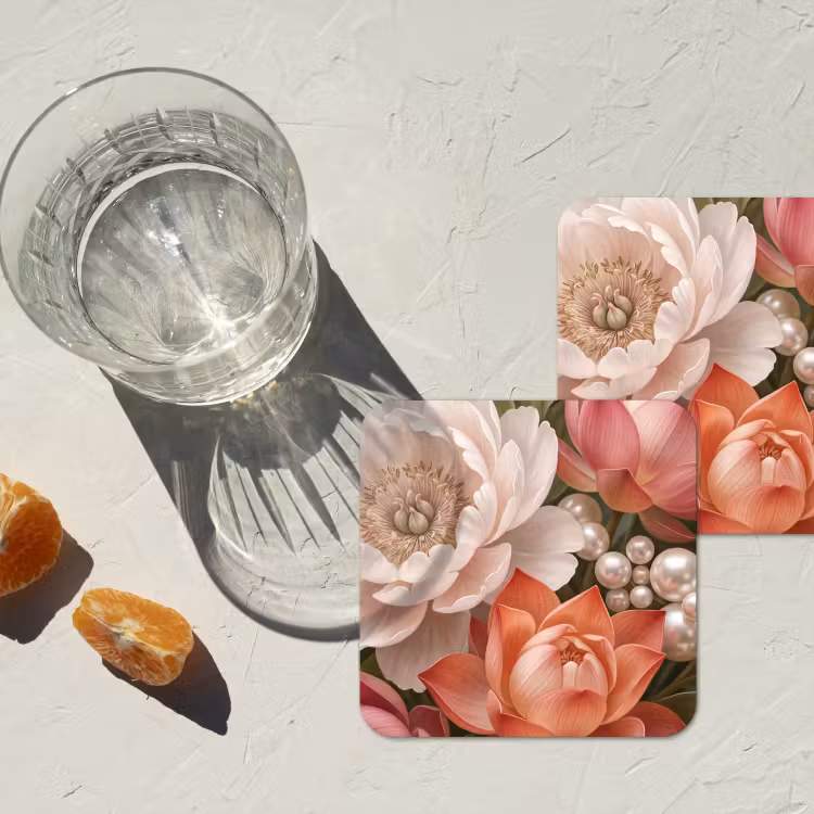Onderzetter​ - Bloemen - Parels - Elegant - Roze - Wit — 3
