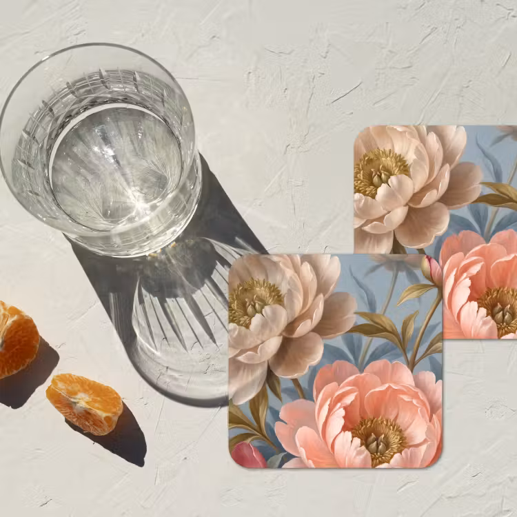 Onderzetter - Bloemen - Roze - Beige - Modern - Natuur — 3