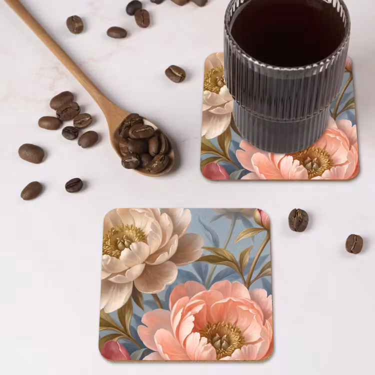 Onderzetter - Bloemen - Roze - Beige - Modern - Natuur — 4