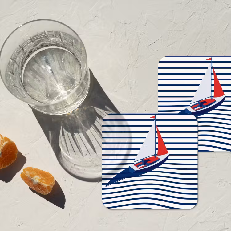 Onderzetter - Boot - Water - Abstract - Blauw — 3