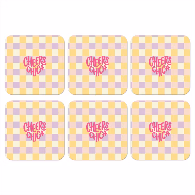 Onderzetter - Cheers Chica - Ruitjes - Lila - Geel — 1