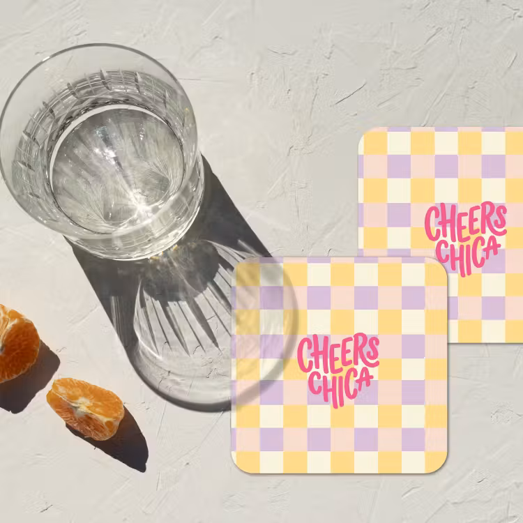 Onderzetter - Cheers Chica - Ruitjes - Lila - Geel — 3