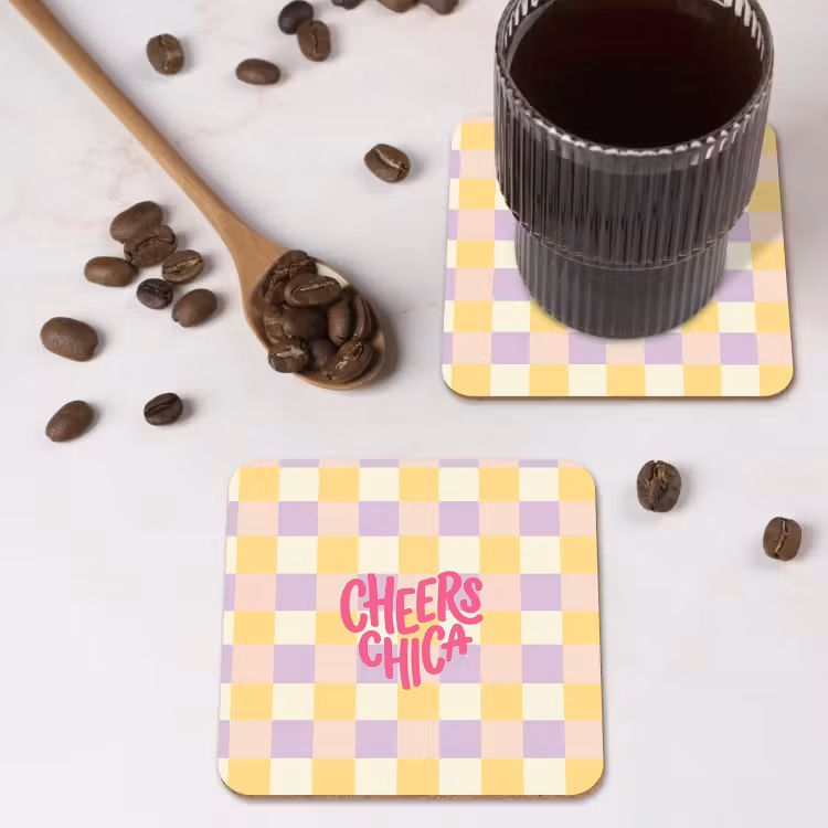 Onderzetter - Cheers Chica - Ruitjes - Lila - Geel — 4