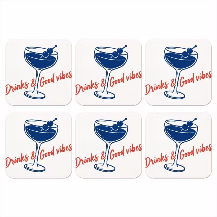 Onderzetter - Cocktail - Glas - Illustratie - Blauw - Wit — 1