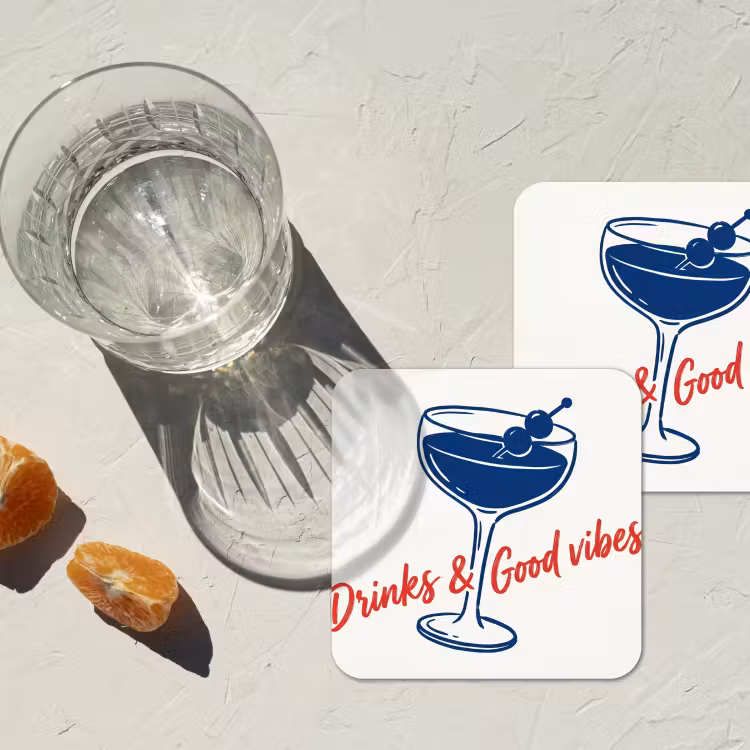 Onderzetter - Cocktail - Glas - Illustratie - Blauw - Wit — 3