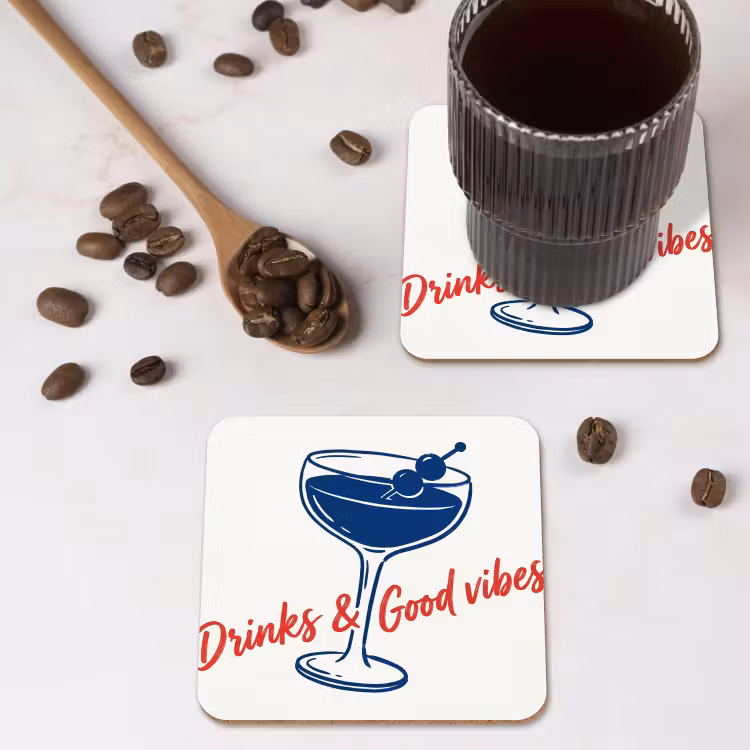 Onderzetter - Cocktail - Glas - Illustratie - Blauw - Wit — 4