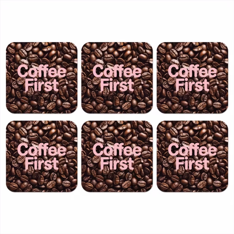 Onderzetter - Coffee First - Koffiebonen - Roze — 1