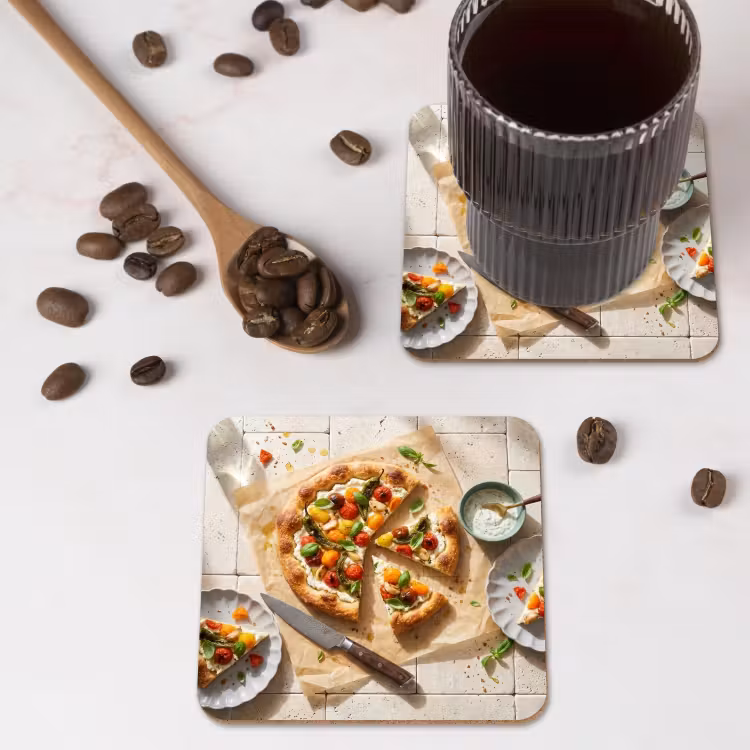 Onderzetter - Eten - Tomaten - Basilicum - Maaltijd - Vers — 4