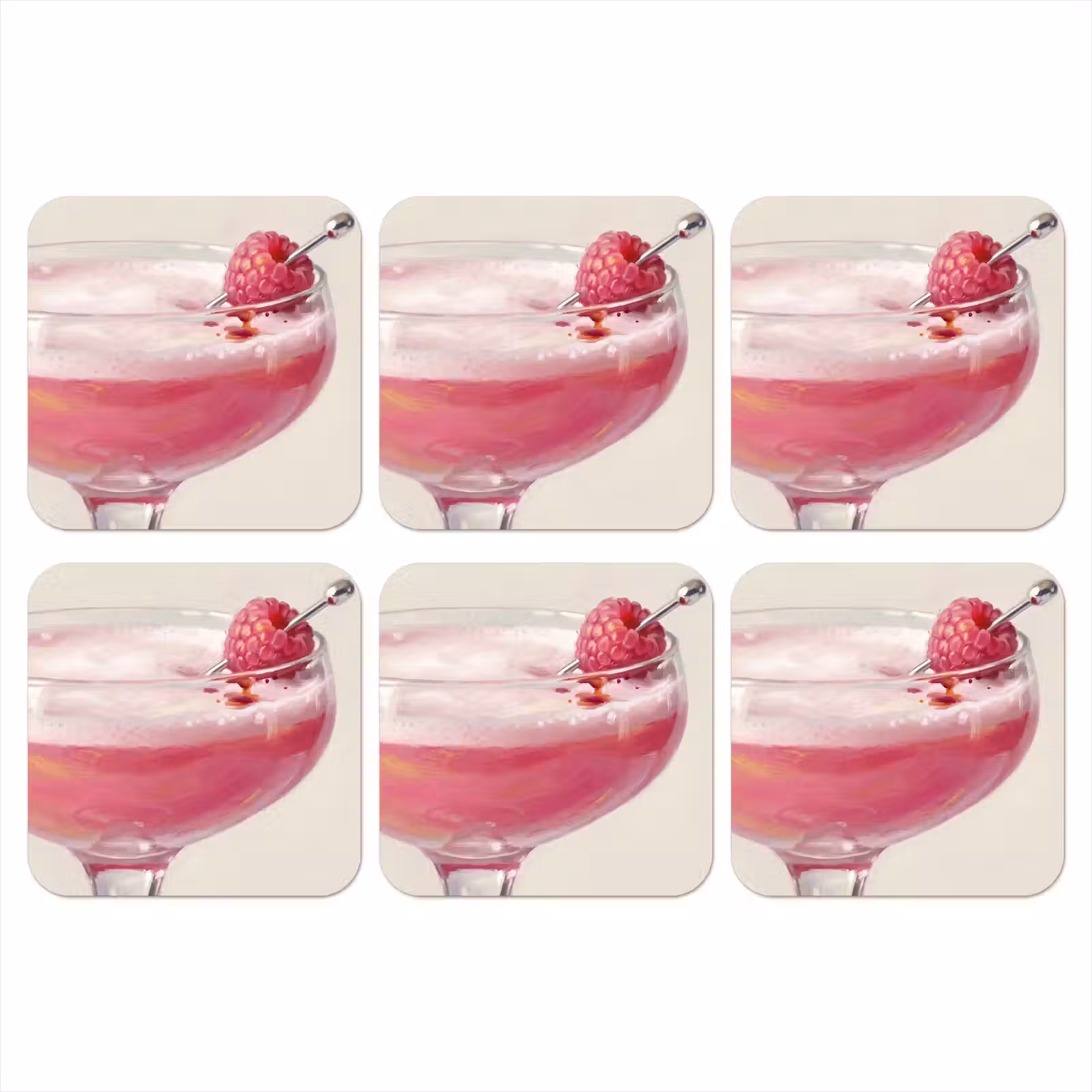 Onderzetter - Cocktail - Framboos - Drank - Modern - Roze — 1