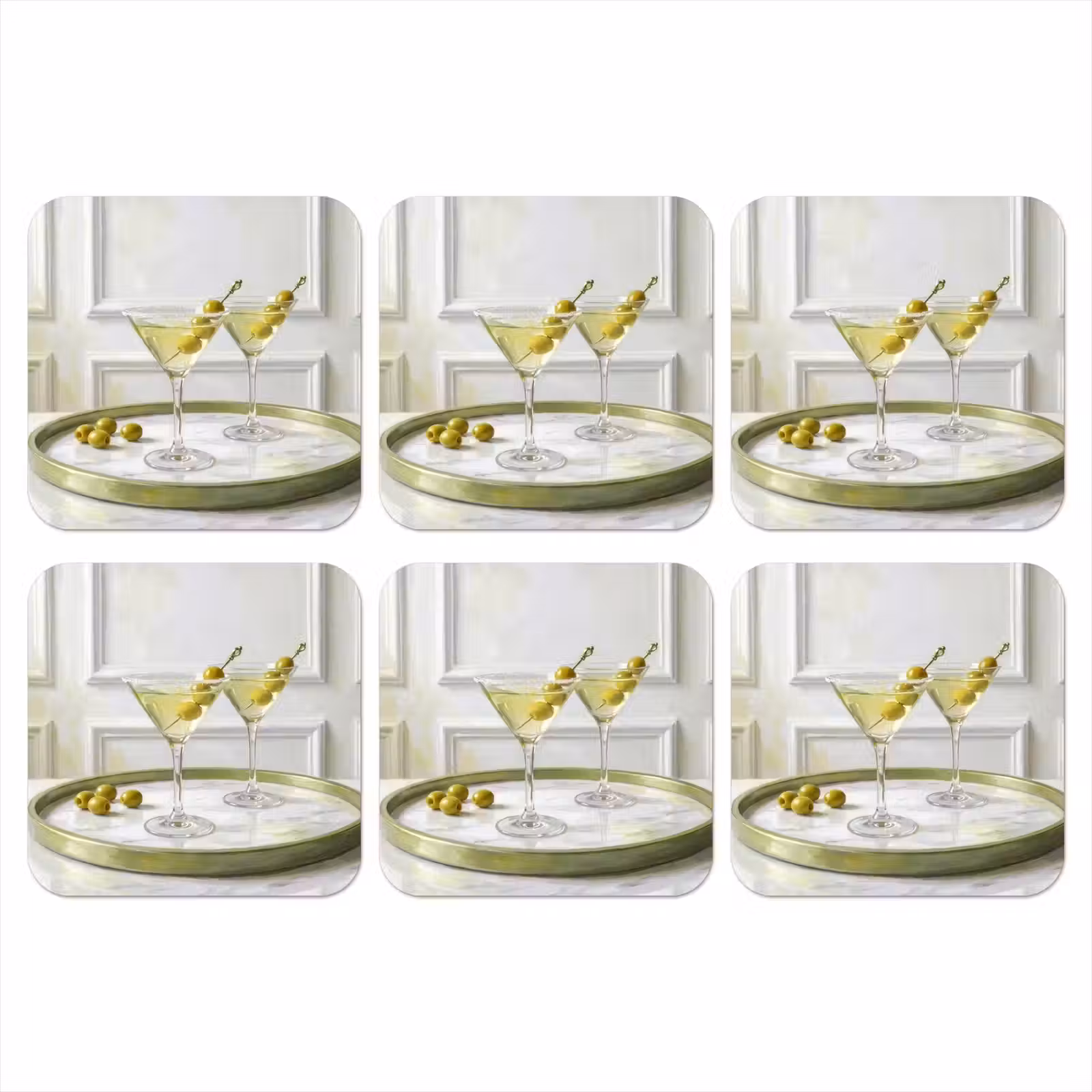 Onderzetter - Drank - Martini - Olijven - Modern - Wit — 1