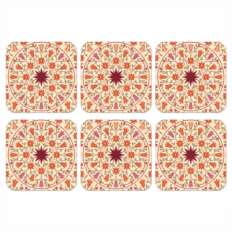 Onderzetter - Bloemen - Mandala - Decoratief - Rood — 1