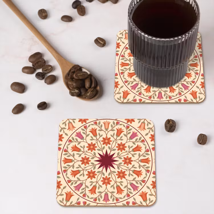 Onderzetter - Bloemen - Mandala - Decoratief - Rood — 4