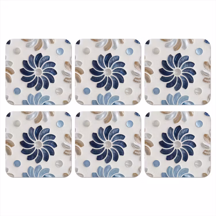 Onderzetter - Bloemen - Parelmoer - Abstract - Patroon - Blauw — 1