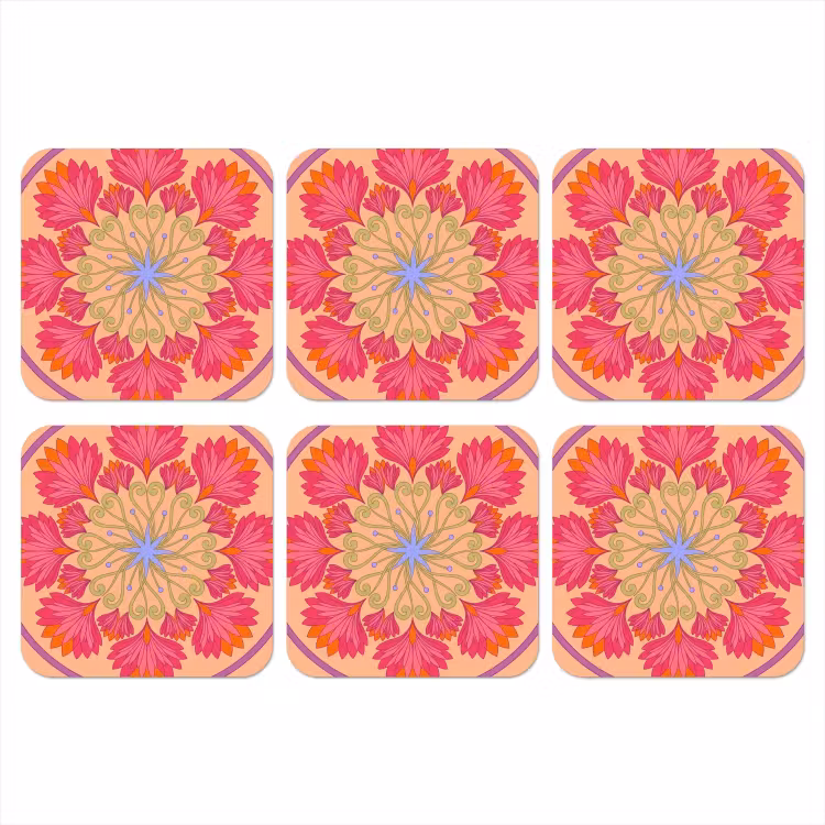 Onderzetter - Bloemen - Patroon - Abstract - Roze - Decoratief — 1