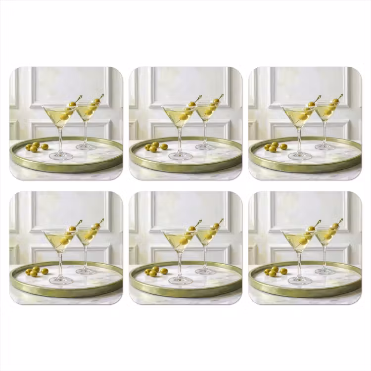 Onderzetter - Drank - Martini - Olijven - Modern - Wit — 1