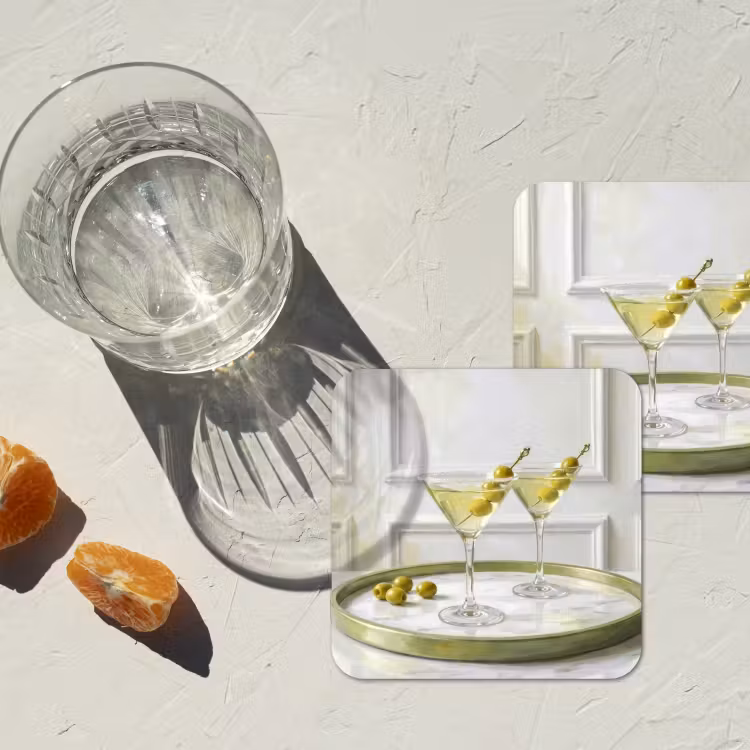 Onderzetter - Drank - Martini - Olijven - Modern - Wit — 3