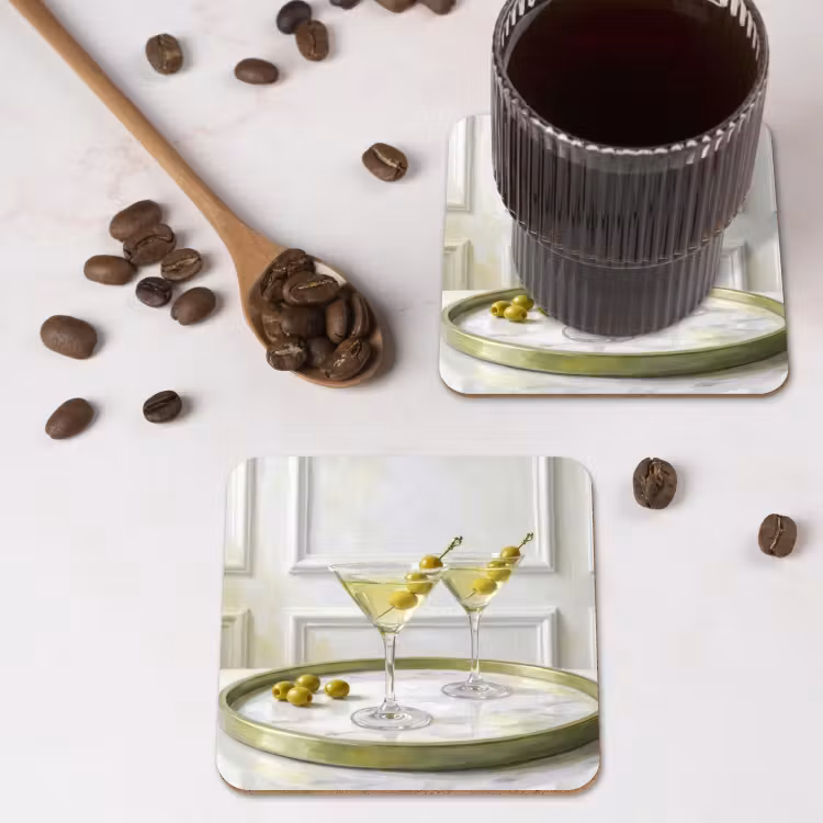 Onderzetter - Drank - Martini - Olijven - Modern - Wit — 4