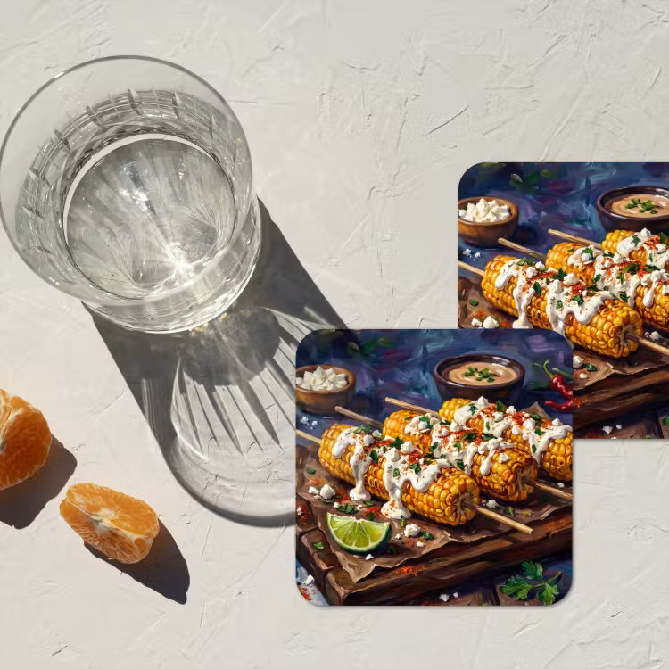 Onderzetter - Eten - Maïs - Saus - Geschilderd - Geel — 3
