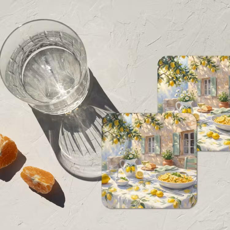 Onderzetter - Eten - Terras - Zomer - Geschilderd - Geel — 3