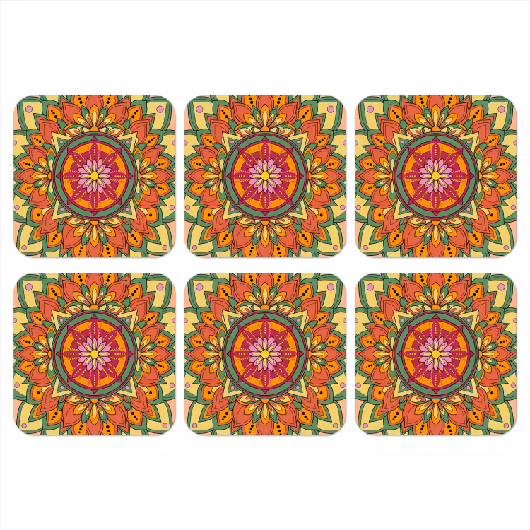 Onderzetter - Mandala - Bloemen - Abstract - Kleurrijk — 1