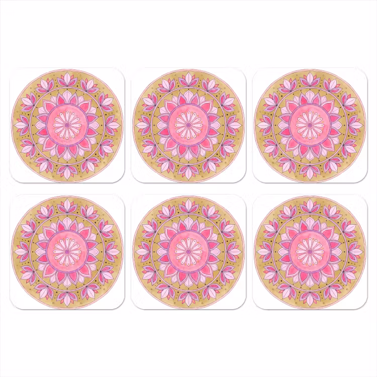 Onderzetter - Mandala - Patroon - Kunst - Aquarel - Roze — 1