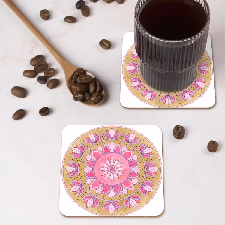 Onderzetter - Mandala - Patroon - Kunst - Aquarel - Roze — 4