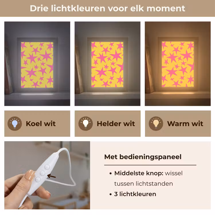 Nachtlampje - Sterren - Patroon - Roze - Geel — 5