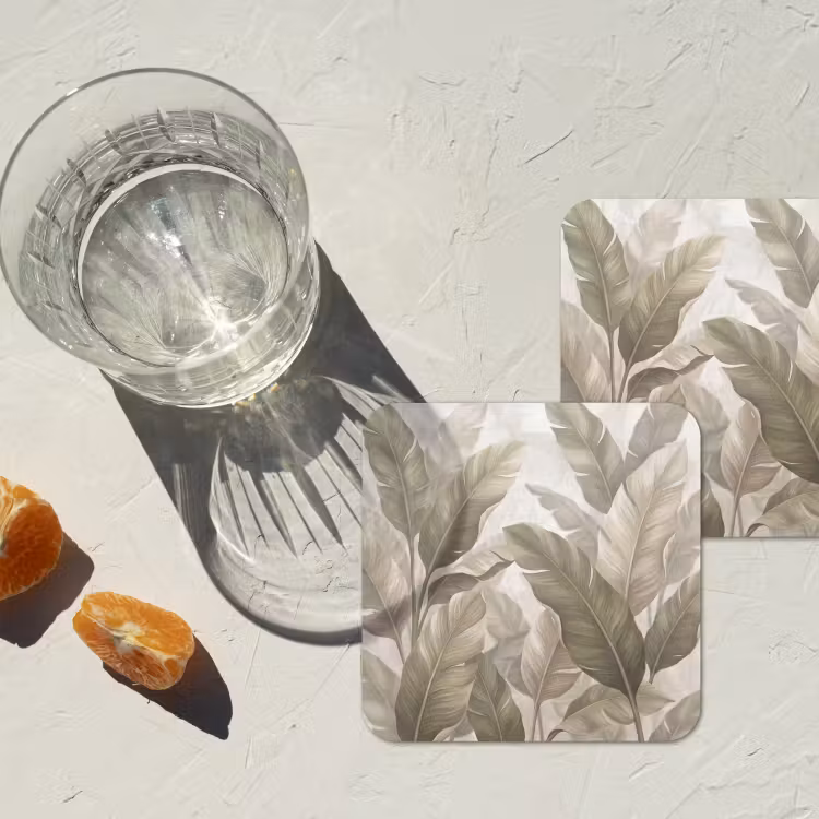 Onderzetter - Bladeren - Tropisch - Natuur - Abstract - Beige — 3