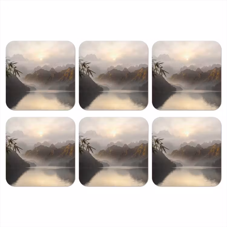 Onderzetter - Bergen - Water - Mist - Natuur - Landschap — 1
