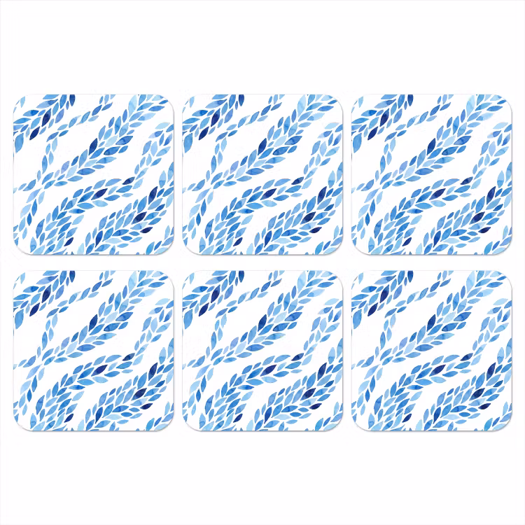 Onderzetter - Bladeren - Aquarel - Patroon - Modern - Blauw — 1
