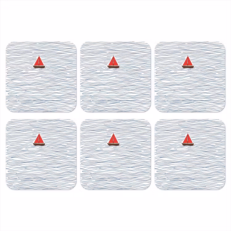 Onderzetter - Boot - Water - Rood - Illustratie - Minimalistisch — 1