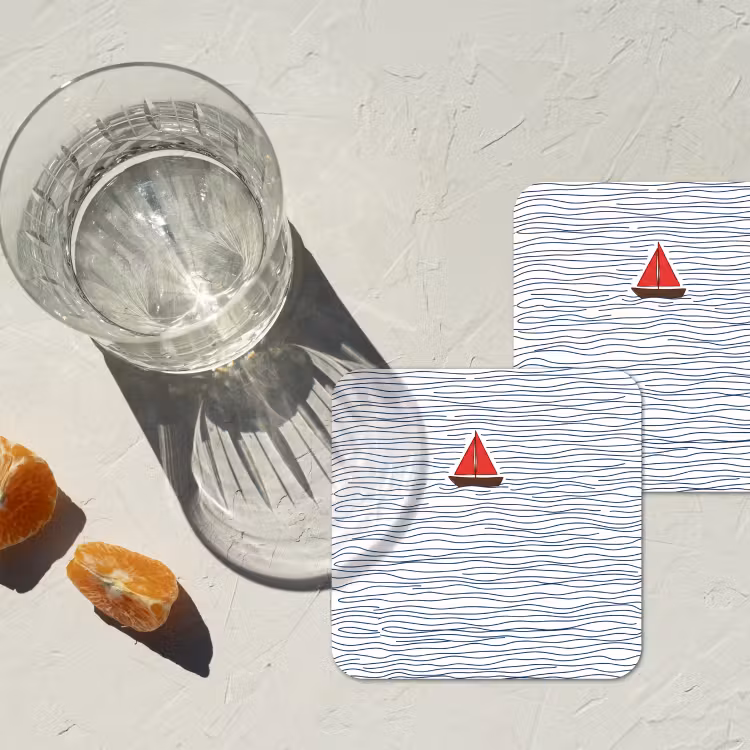 Onderzetter - Boot - Water - Rood - Illustratie - Minimalistisch — 3