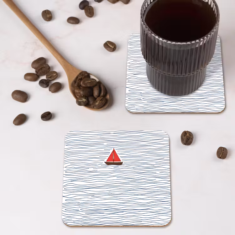 Onderzetter - Boot - Water - Rood - Illustratie - Minimalistisch — 4