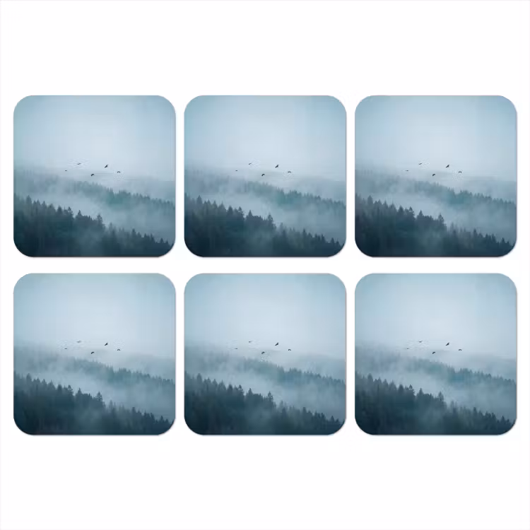 Onderzetter - Bos - Mist - Vogels - Natuur - Groen — 1
