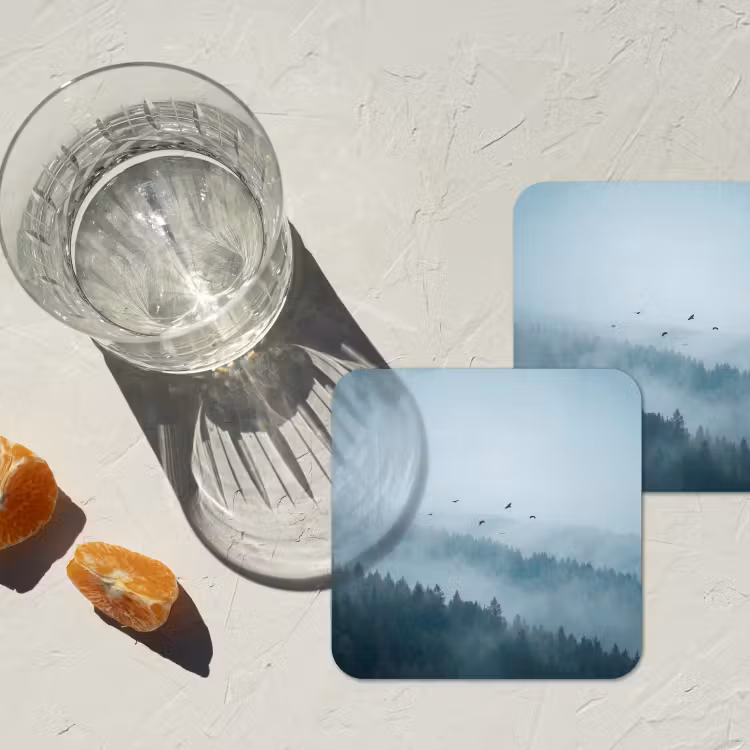 Onderzetter - Bos - Mist - Vogels - Natuur - Groen — 3