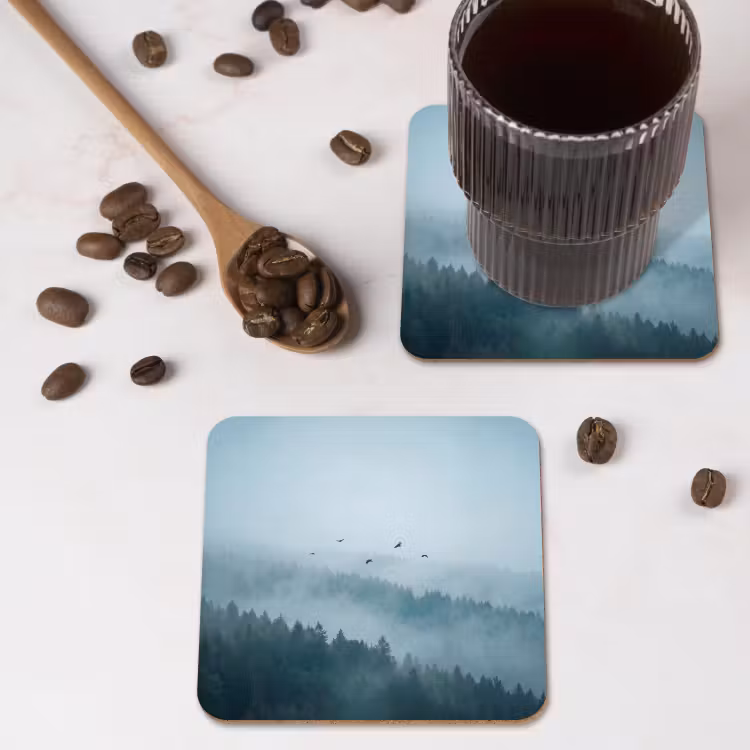 Onderzetter - Bos - Mist - Vogels - Natuur - Groen — 4